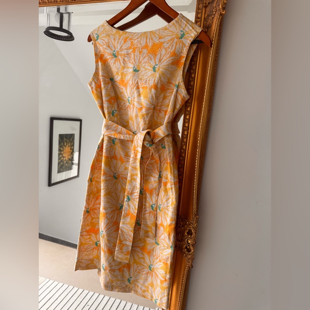 SOLD Pendleton CottonYellow Floral Midi Dress with Self-Tie Belt